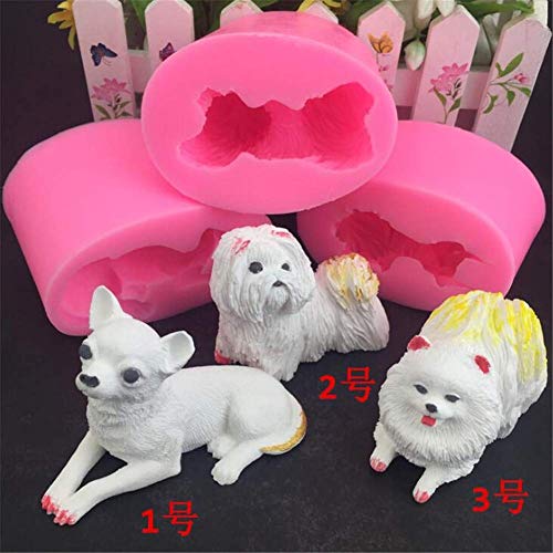 3D Perro Molde Silicona Fondant Mousse Decoración de Tartas Chocolate Pasta Goma Pudin Horneado Molde, Jabón Vela Arcilla Plantillas Fabricación Forma Animales Yeso Resina Bricolaje Pan - 3 Piezas
