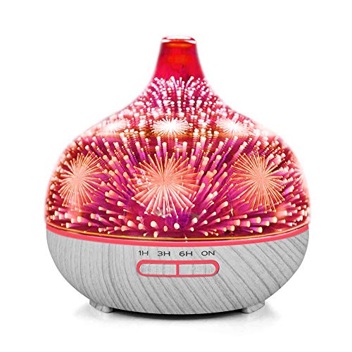 3D vidrio fuegos artificiales ultrasonido esencial Aromaterapia difusor, 400 ml capacidad humidificador aroma con 7 colores cambiado LED luz de estado de ánimo (base gris)