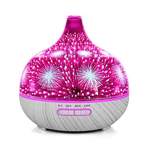 3D vidrio fuegos artificiales ultrasonido esencial Aromaterapia difusor, 400 ml capacidad humidificador aroma con 7 colores cambiado LED luz de estado de ánimo (base gris)