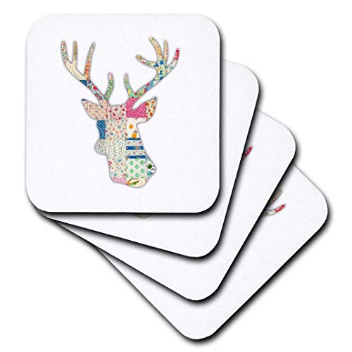 3dRose CST 179697 _ 2 Colores para Mujer, Cabeza de Ciervo Silueta. Moderno país Ciervo con Antlers-Soft Posavasos, Juego de 8