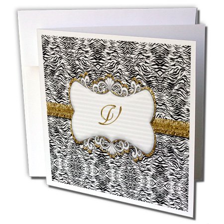 3Drose Elegante Parte trasera y estampado de animales blancos con marco de oro Monograma letra V – Tarjetas de felicitación, 6 por 6 pulgadas, juego de 12 (gc_113956_2)