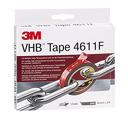 3M VHB 7000072168 Cinta Adhesiva para Altas Temperaturas y Metales, 19 mm X 3 m, 1.1 mm, 1 unidad, Gris