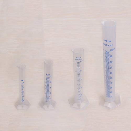 4 cilindros de plástico transparente de 10 ml, 25 ml, 50 ml y 100 ml, de la marca Nuolux