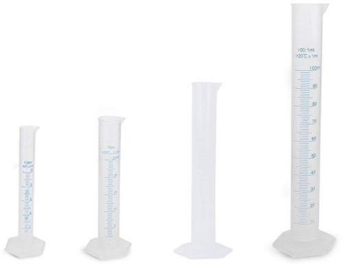 4 cilindros de plástico transparente de 10 ml, 25 ml, 50 ml y 100 ml, de la marca Nuolux