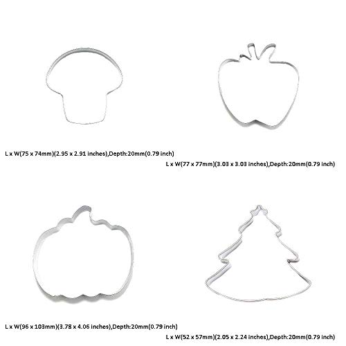 4 cortadores de galletas de metal con forma de árbol de Navidad, calabaza, manzana, seta, galletas, pasteles, fondant, pan de jengibre