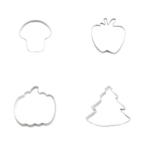 4 cortadores de galletas de metal con forma de árbol de Navidad, calabaza, manzana, seta, galletas, pasteles, fondant, pan de jengibre