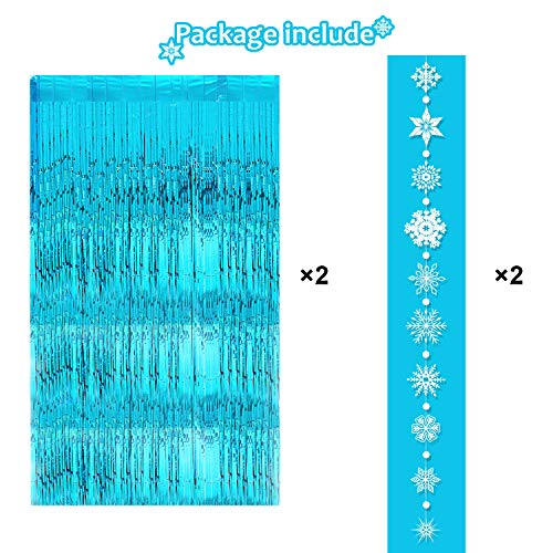 4 Guirnaldas de Copo de Nieve Cortina de Oropel Metálico de Azul Copo de Nieve Colgante de Invierno Cortina de Fleco de Aluminio Accesorios de Cabina de Fotos para Navidad Año Nuevo Boda Baby Shower