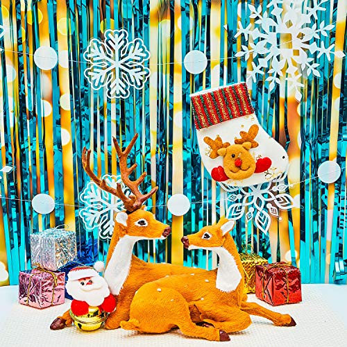 4 Guirnaldas de Copo de Nieve Cortina de Oropel Metálico de Azul Copo de Nieve Colgante de Invierno Cortina de Fleco de Aluminio Accesorios de Cabina de Fotos para Navidad Año Nuevo Boda Baby Shower