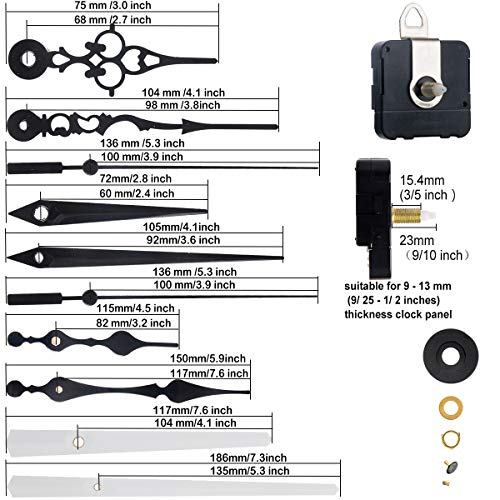 4 Pares Movimiento de Reloj de Cuarzo Movimiento de Motor de Reloj Maquinaria de Diy Reloj Mecanismo de Movimiento de Reloj de Pared Reemplazos de Piezas de Reparación (Negro y Blanco)