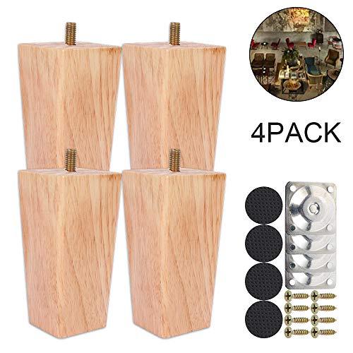 4 patas de madera para sofá de 6 cm / 10 cm / 15 cm, patas de muebles, patas de madera de roble para sofá, armario y cama, con tornillos y tacos de fieltro