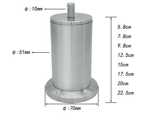 4 patas de mesa de acero inoxidable con tornillos M10, patas de muebles de metal DIY, adecuado para patas de muebles como sofá/mueble de TV, mesita de noche, etc. Disponible en altura de 150 mm.