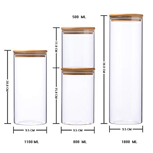 4 Pcs 1.8/1.1/0.8/0.5L arro de Vidrio de Almacenamiento Recipientes, Tarros de Cristal para Conservas Envases Cristal Alimentos, Tarro de Spaghetti Recipiente Hermetico Tarros de Cristal con Tapa