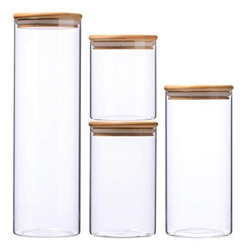 4 Pcs 1.8/1.1/0.8/0.5L arro de Vidrio de Almacenamiento Recipientes, Tarros de Cristal para Conservas Envases Cristal Alimentos, Tarro de Spaghetti Recipiente Hermetico Tarros de Cristal con Tapa