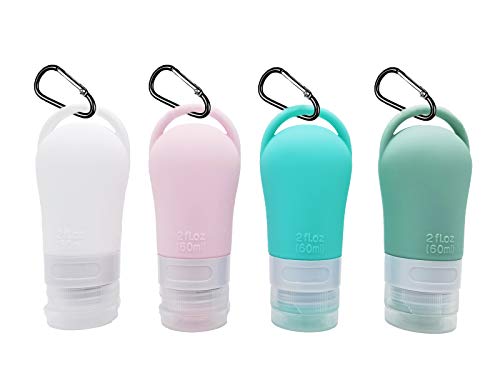 4 Piezas Botellas De Viaje, Silicona Botella Recargable VacíA PláStico Contenedores De LíQuido Botella con Ganchos para Rellenar Champú, Gel De Ducha Y LocióN