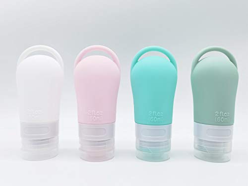 4 Piezas Botellas De Viaje, Silicona Botella Recargable VacíA PláStico Contenedores De LíQuido Botella con Ganchos para Rellenar Champú, Gel De Ducha Y LocióN