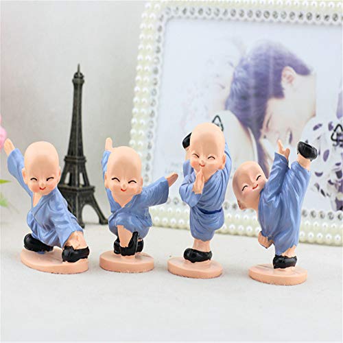 4 piezas de adorno de resina para niños con diseño de monje pequeño Shaolin Kungfu