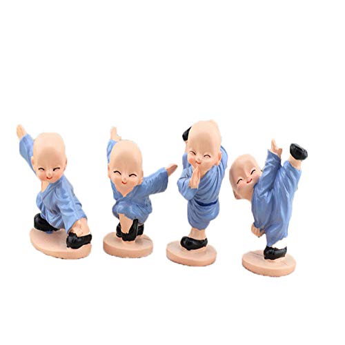 4 piezas de adorno de resina para niños con diseño de monje pequeño Shaolin Kungfu