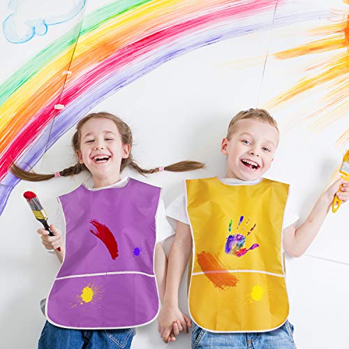 4 Piezas de Delantal de Arte para Niños Bata Pintura Impermeable de Artista Babero de Pintura para Niños, 4 Colores (Rosa, Azul Helado, Morado, Dorado)