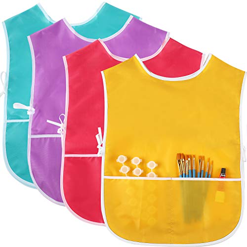4 Piezas de Delantal de Arte para Niños Bata Pintura Impermeable de Artista Babero de Pintura para Niños, 4 Colores (Rosa, Azul Helado, Morado, Dorado)