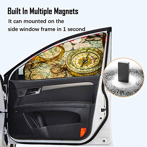4 piezas parabrisas del coche parabrisas brújula plegable lupa color dorado en el parabrisas del coche parabrisas cortina magnética linda protección contra la luz solar brillante, el calor y los rayo