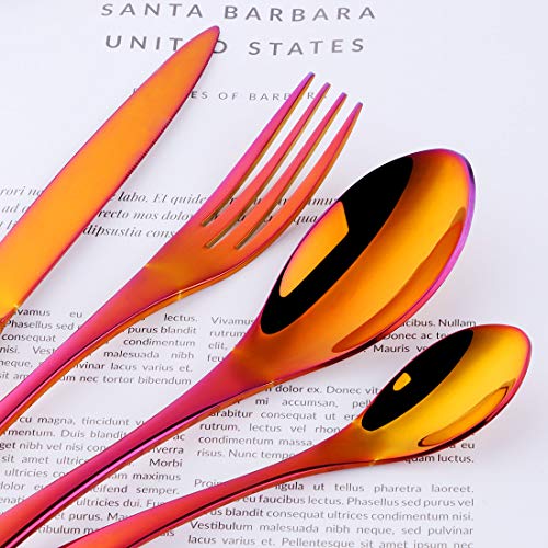 4 piezas Rojo Magico Cubiertos Acero Inoxidable Cuberteria, Buyer Star Postre Cuchara Cucharilla Cuchillo y Tenedor