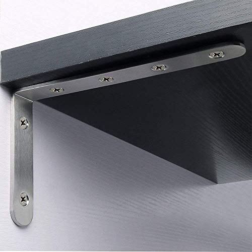 4 Piezas Soporte Estanteria FUJIE 90 Grado forma de L Soporte de ángulo Esquina Soporte de Acero Inoxidable para Estante de Carga Pared Colgantes con Tornillos - Silver, 125 x 75 x 20 mm
