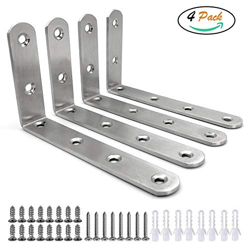4 Piezas Soporte Estanteria FUJIE 90 Grado forma de L Soporte de ángulo Esquina Soporte de Acero Inoxidable para Estante de Carga Pared Colgantes con Tornillos - Silver, 125 x 75 x 20 mm
