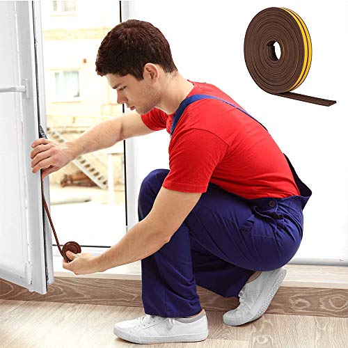 4 Piezas Tira de Sellado Autoadhesiva para Ventana,Tira de Sellado Insonorizada/Burlete de Espuma,Tira de Goma Anticolisión para Puertas y Ventanas, 9 mm x 4 mm x 2.5 m, Total 20 m (Tipo E)