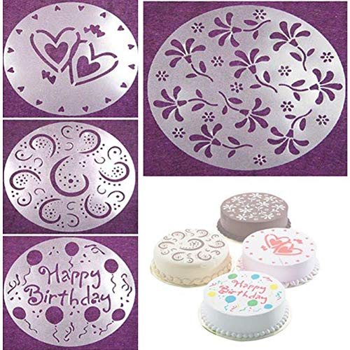 4 Unid Plantillas para Pastel en Spray 4 Estilos Corazón Flor Serigrafía Café Tiramisú Cumpleaños Plantillas de Pastel de Bodas Plantilla Molde Decoración Reutilizable DIY Herramientas de Artesanía
