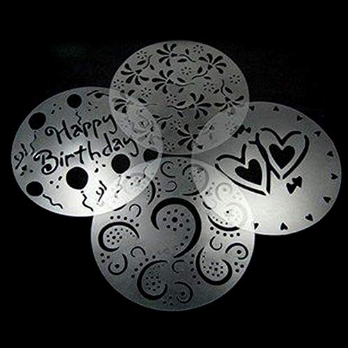 4 Unid Plantillas para Pastel en Spray 4 Estilos Corazón Flor Serigrafía Café Tiramisú Cumpleaños Plantillas de Pastel de Bodas Plantilla Molde Decoración Reutilizable DIY Herramientas de Artesanía