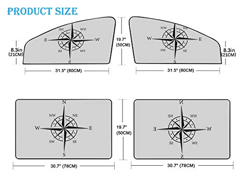 4 Unids Parabrisas de coche Sombrilla Chica Una brújula antigua Rosa Parabrisas de coche Sombrilla para mujer Cortina magnética Luz solar brillante, calor y protección contra rayos Uv para su hijo y