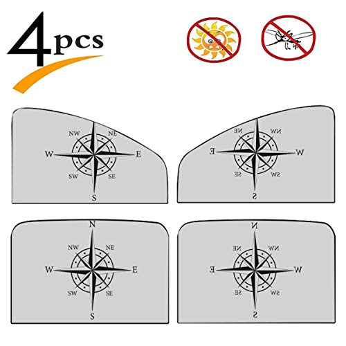 4 Unids Parabrisas de coche Sombrilla Chica Una brújula antigua Rosa Parabrisas de coche Sombrilla para mujer Cortina magnética Luz solar brillante, calor y protección contra rayos Uv para su hijo y