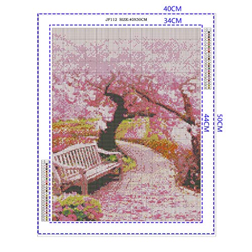 (40 x 50 cm) Square Diamond Painting DIY 5D Cuadrado Diamante Pintura por Número Kit Diamante Arte Flor de Cerezo Camino Cristal Rhinestone Bordado Suministros Punto de Cruz Adornos Artesanía Lienzo