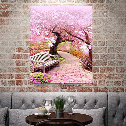 (40 x 50 cm) Square Diamond Painting DIY 5D Cuadrado Diamante Pintura por Número Kit Diamante Arte Flor de Cerezo Camino Cristal Rhinestone Bordado Suministros Punto de Cruz Adornos Artesanía Lienzo