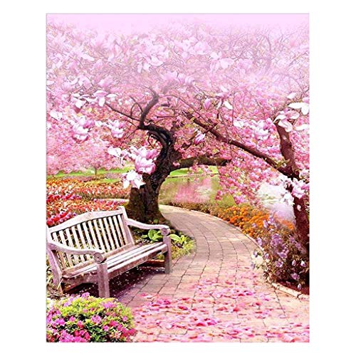 (40 x 50 cm) Square Diamond Painting DIY 5D Cuadrado Diamante Pintura por Número Kit Diamante Arte Flor de Cerezo Camino Cristal Rhinestone Bordado Suministros Punto de Cruz Adornos Artesanía Lienzo