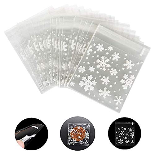 400 Piezas de Bolsas de Galletas Transparente Navideñas,Bolsas de Plástico para Galletas de Copo de Nieve,Bolsa de Embalaje de Regalo,para Galletas,Caramelos,Chocolate,4 Paquetes de 4 Tamaños