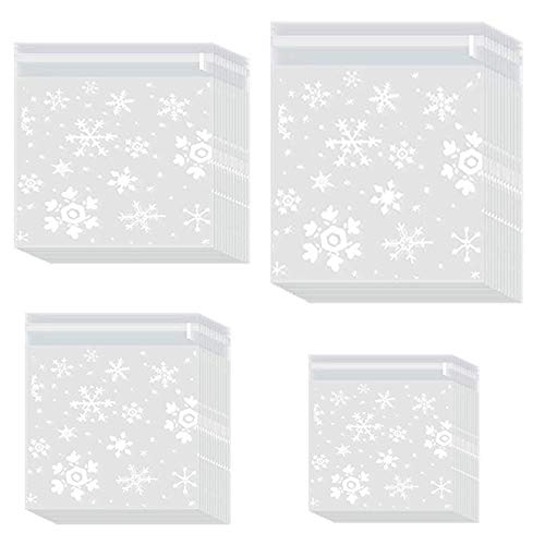 400 Piezas de Bolsas de Galletas Transparente Navideñas,Bolsas de Plástico para Galletas de Copo de Nieve,Bolsa de Embalaje de Regalo,para Galletas,Caramelos,Chocolate,4 Paquetes de 4 Tamaños