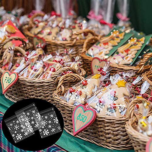 400 Piezas de Bolsas de Galletas Transparente Navideñas,Bolsas de Plástico para Galletas de Copo de Nieve,Bolsa de Embalaje de Regalo,para Galletas,Caramelos,Chocolate,4 Paquetes de 4 Tamaños