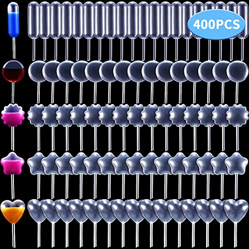 400 Pipetas de Magdalenas 4 ml Desechables Plástico Mini Inyector de Líquido Pipetas de Transferencia Exprimible en Forma Rectangular Redonda Flor Corazón Estrella para Magdalenas Chocolate Fresa