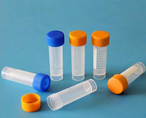 40PCS Tubo Ensayo Plástico Liuer 5 ML Tubos de Prueba Plásticos Frascos de Muestras Polvo artesanía Botellas Tubos de Ensayo Congelados Tubo con Escala Graduadas Tapón de Tuerca para Laboratorio