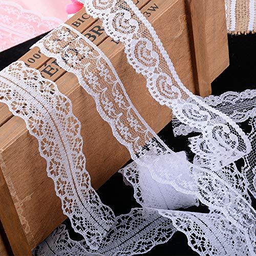 44Metros 16 Rollos Cintas Encaje Blanco Puntillas Cintas Arpillera Natural Yute Boda Decoración Manualidades Bricolaje DIY Costura
