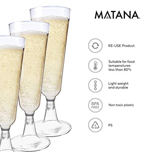 48 Flautas de Champán de Plástico Desechables, Transparente 150ml| Elegante, Resistente y Reutilizable| Vasos Alargadas Champagne, Copas Cava Plástico para Fiestas Cumpleaños Boda Navidad Año Nuevo.