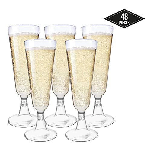 48 Flautas de Champán de Plástico Desechables, Transparente 150ml| Elegante, Resistente y Reutilizable| Vasos Alargadas Champagne, Copas Cava Plástico para Fiestas Cumpleaños Boda Navidad Año Nuevo.