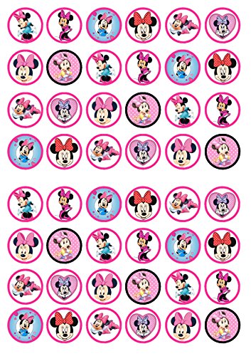 48 Minnie Mouse comestible Premium de grosor edulcorados vainilla, oblea Rice Paper Cupcake Toppers/adornos