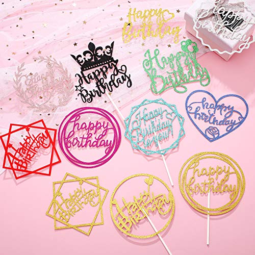 48 Piezas Topper de Tarta de Cumpleaños Brillante Topper de Magdalena de Happy Birthday Palillos de Postre Multicolor Decoración de Tartas para Cumpleaños, 12 Estilos