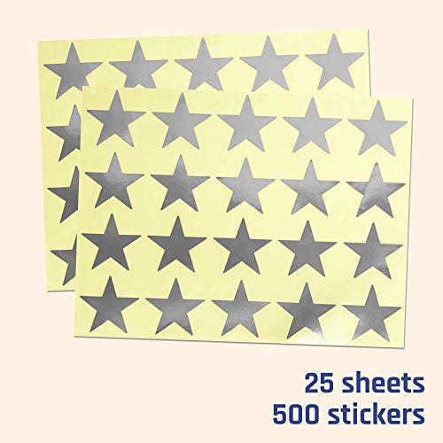 4cm Brillante Estrella Plateada Pegatinas Adhesivo - 25 Hojas, Paquete de 500 Pegatinas
