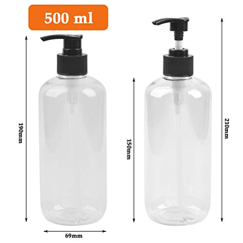 4pcs Botella de Jabón de Pet Dispensadores de Jabón y de Loción Botella de Champú de Gel de Ducha 500ml Transparente Reciclables en Hogar Contenedores de Jabón para Manos