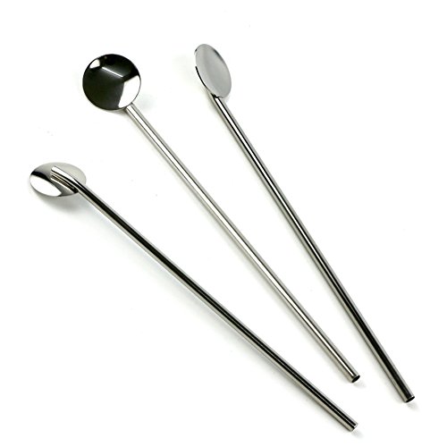 5 pajitas de acero inoxidable reutilizables, 2 en uno, para beber pajitas y agitadores ideales para batidos de leche y café
