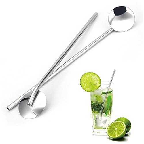 5 pajitas de acero inoxidable reutilizables, 2 en uno, para beber pajitas y agitadores ideales para batidos de leche y café