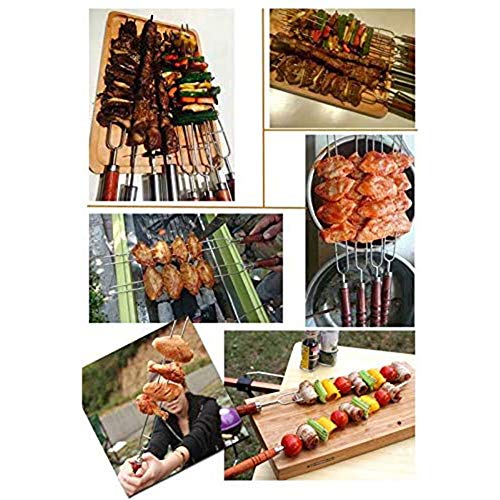 5 Piezas De Acero Inoxidable del Pincho De Carne Plana Barbacoa Brocheta Camping De Catering Barbacoa Juego De Herramientas para Viajes Al Aire Libre,Marrón